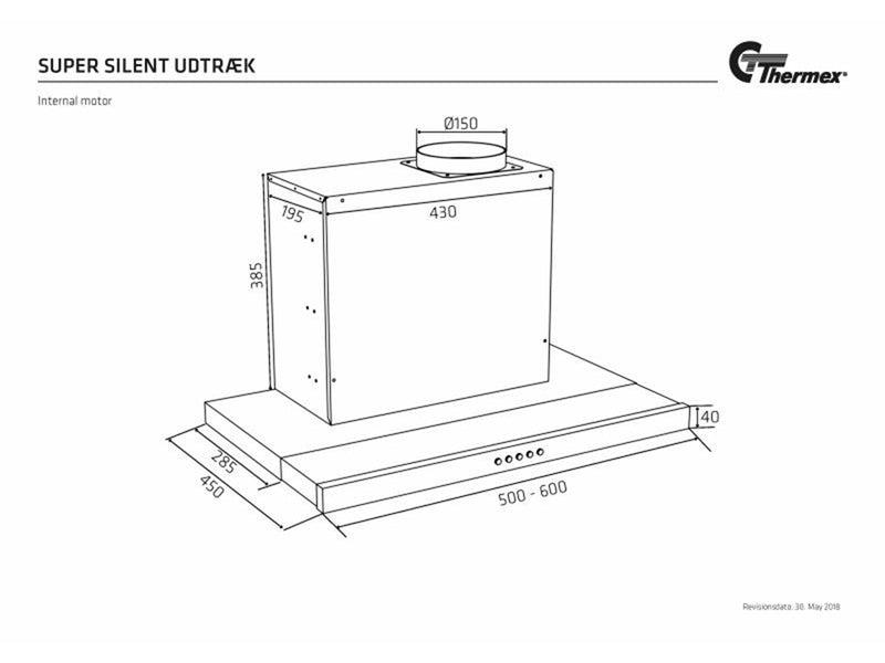 THERMEX Super Silent udtræk 60 cm - hvid med motor