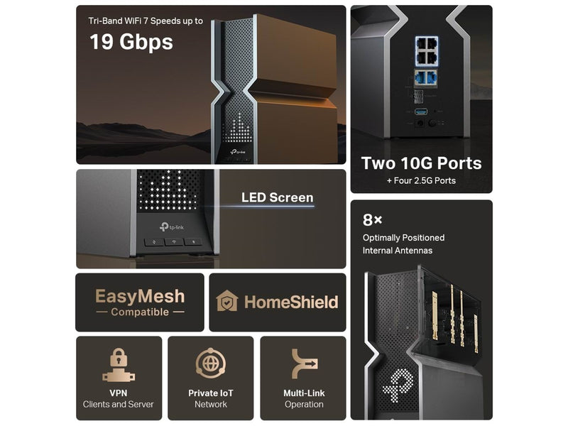 TP-Link ARCHER BE800 BE19000 Tri Band Wi-Fi 7 Router