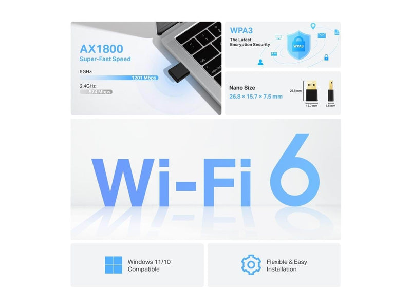 TP-Link Archer TX20U Nano AX1800 Nano Wi-Fi 6 Wireless USB Adapter