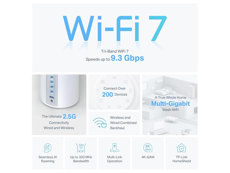 TP-Link Deco BE65 (BE9300) 3-Pack - Mesh router 802.11a/b/g/n/ac/ax/be (Wi-Fi 7)
