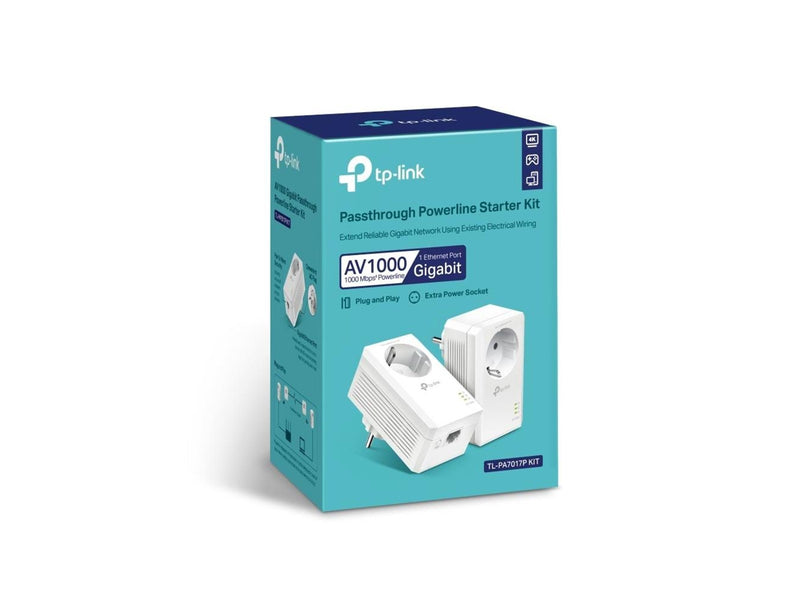 TP-Link TL-PA7017P KIT (2-pack) AV1000 Gigabit Passthrough Powerline Starter Kit Homeplugs