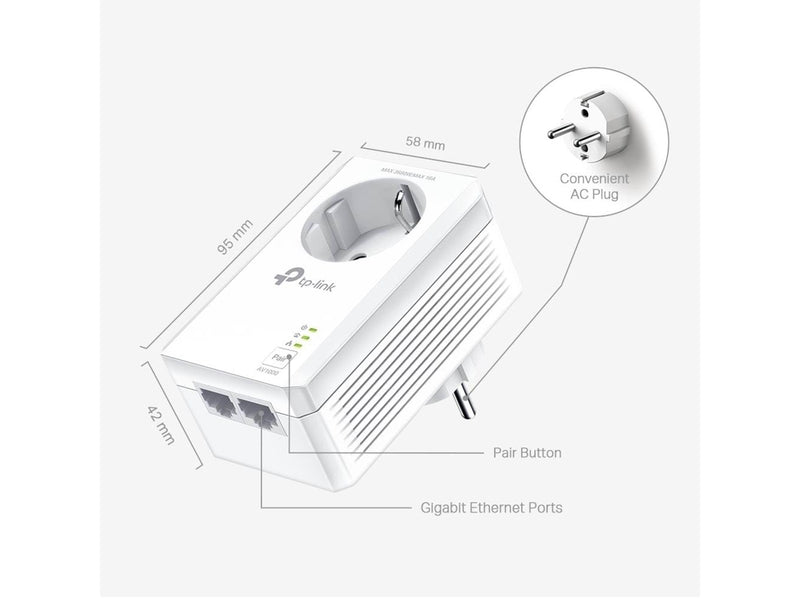 TP-Link TL-PA7027P KIT AV1000 2-Port Gigabit Passthrough Powerline Starter Kit Homeplugs