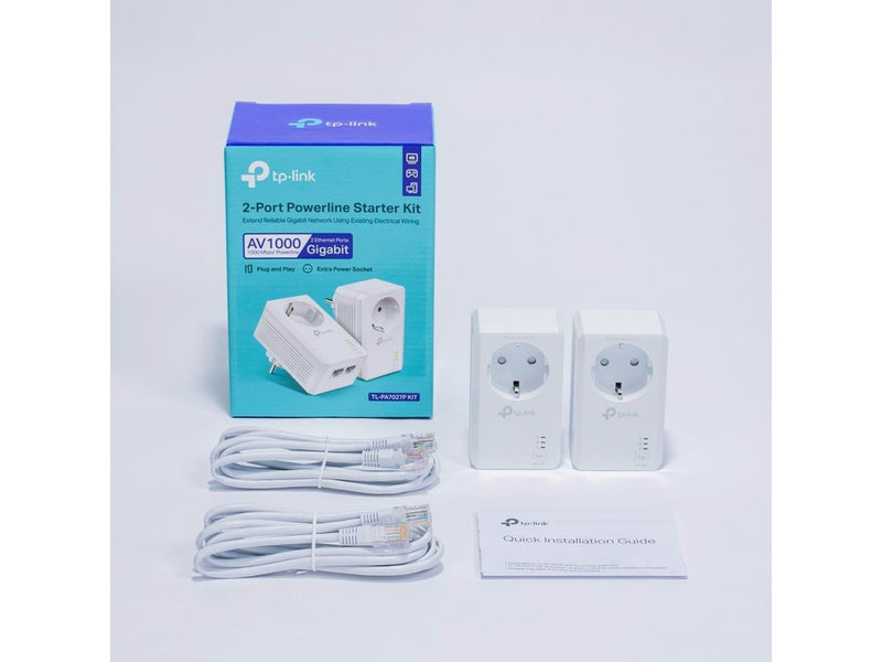 TP-Link TL-PA7027P KIT AV1000 2-Port Gigabit Passthrough Powerline Starter Kit Homeplugs