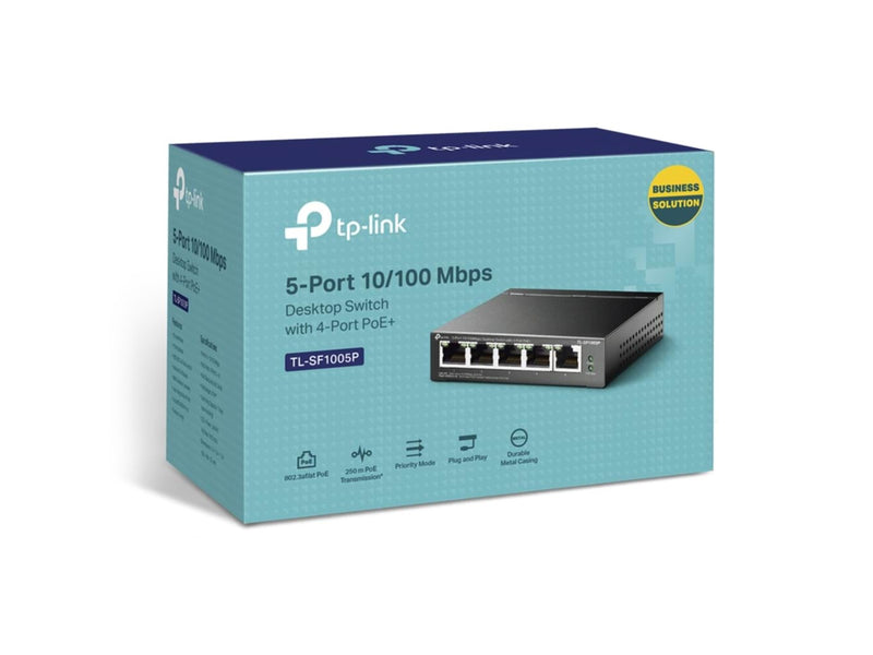 TP-Link TL-SF1005P 5-Port 10/100Mbps Desktop Switch with 4-Port PoE+ (58W)