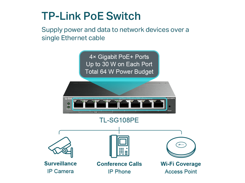 TP-Link TL-SG108PE 8-Port Gigabit Easy Smart Switch with 4-Port PoE