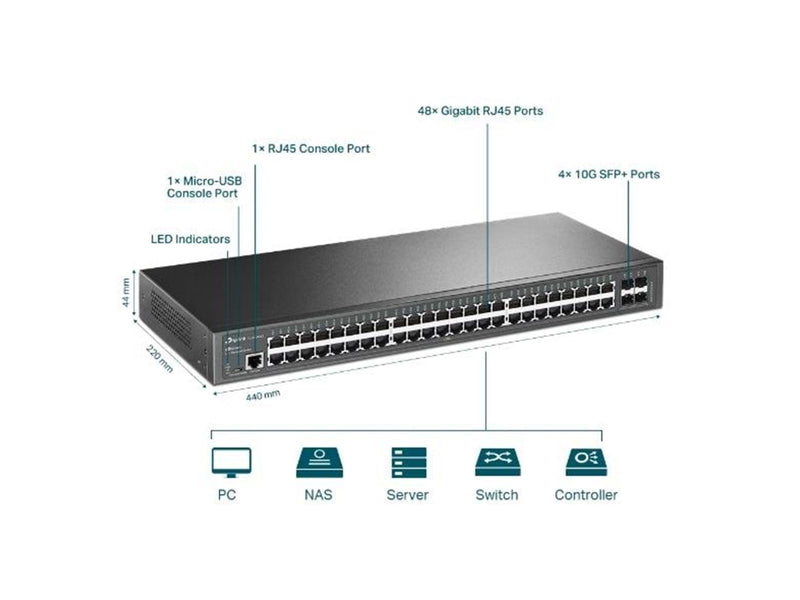 TP-Link TL-SG3452X JetStream 48-Port Gigabit L2+ Managed Switch with 4 10GE SFP+ Slots