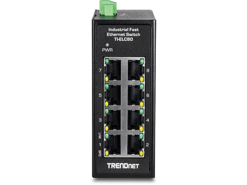 TRENDnet TI-ELC80 8-Port Industrial Fast Ethernet DIN-Rail Mini Switch