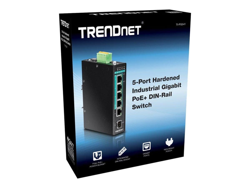 TRENDnet TI-PG541 5-Port Hardened Industrial Gigabit PoE+ DIN-Rail Switch
