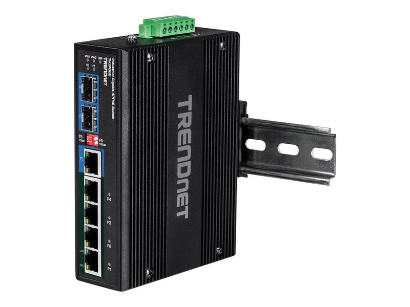 TRENDnet TI-UPG62 6-Port Hardened Industrial Gigabit Ultra PoE DIN-Rail Switch