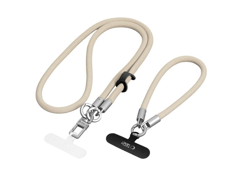 Tech-Protect C10S Crossbody Phone Lanyard (114 cm) + Wrist Lanyard (31 cm) - Beige-Titanium