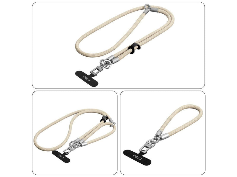 Tech-Protect C10S Crossbody Phone Lanyard (114 cm) + Wrist Lanyard (31 cm) - Beige-Titanium