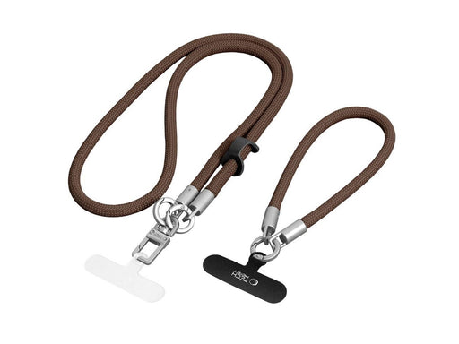 Tech-Protect C10S Crossbody Phone Lanyard (114 cm) + Wrist Lanyard (31 cm) - Brown-Titanium