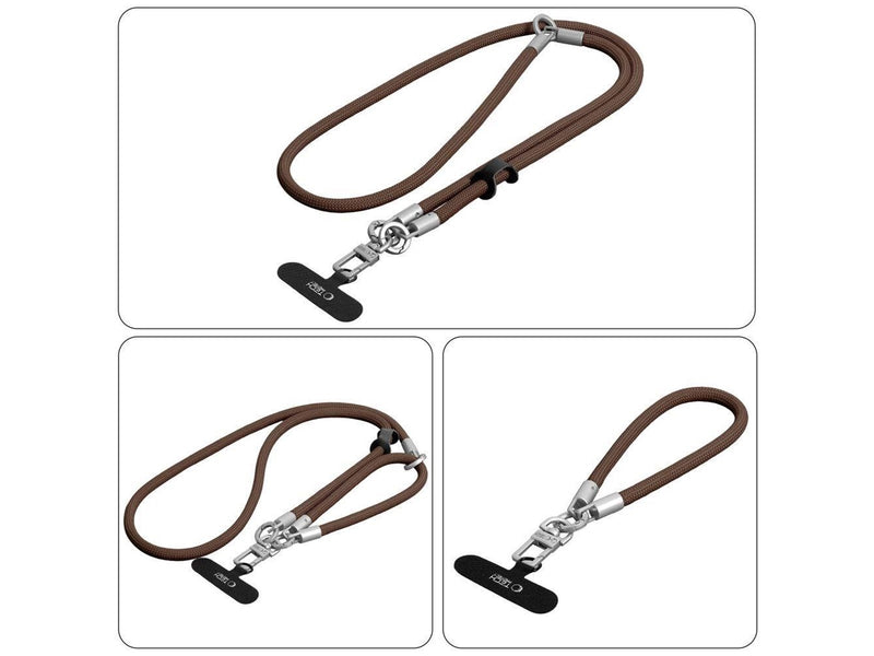 Tech-Protect C10S Crossbody Phone Lanyard (114 cm) + Wrist Lanyard (31 cm) - Brown-Titanium