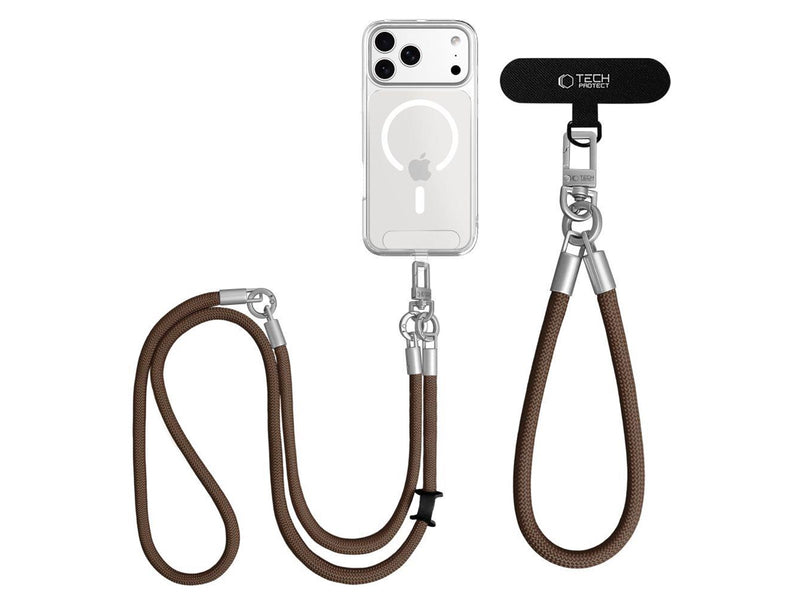 Tech-Protect C10S Crossbody Phone Lanyard (114 cm) + Wrist Lanyard (31 cm) - Brown-Titanium