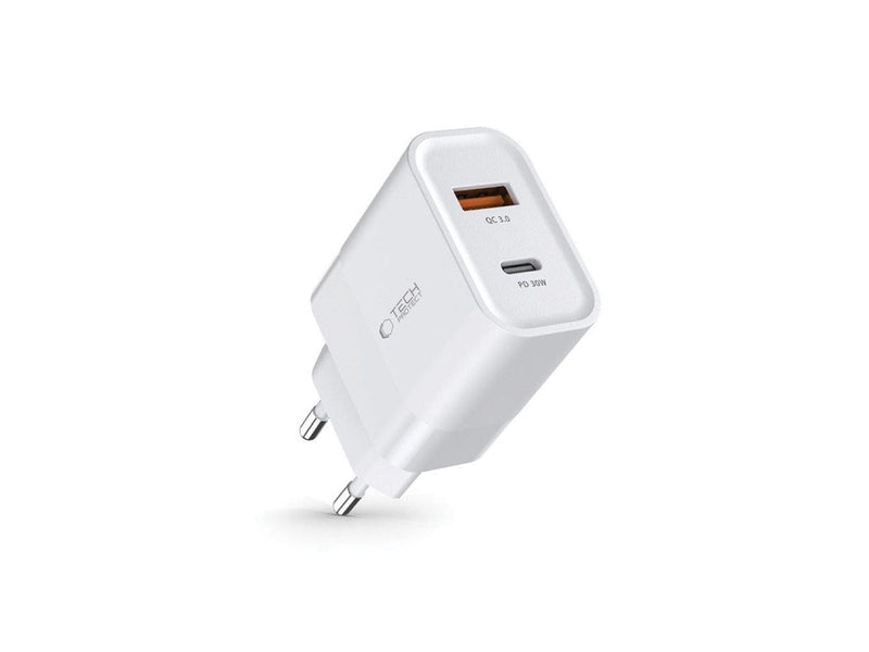 Tech-Protect C30W USB-C PD 30W / USB-A QC 3.0 Mains Charger - White