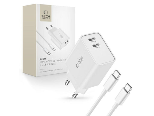 Tech-Protect C35W AC Charger 2x USB-C PD 35W with USB-C / USB-C cable - white