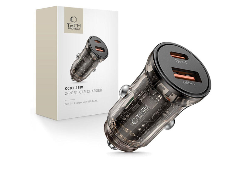 Tech-Protect  CC01 Car Charger 45W 2-Ports USB-A / USB-C - Black