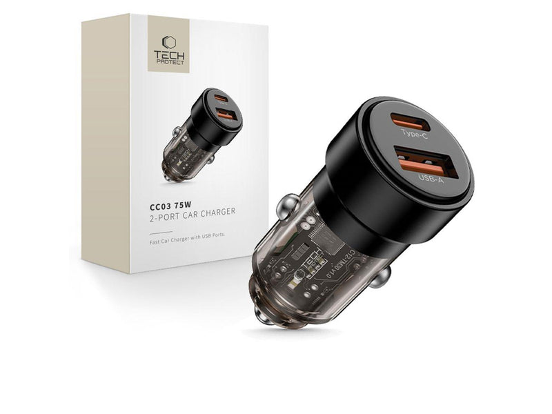 Tech-Protect CC03 2-port PD75W car charger - black