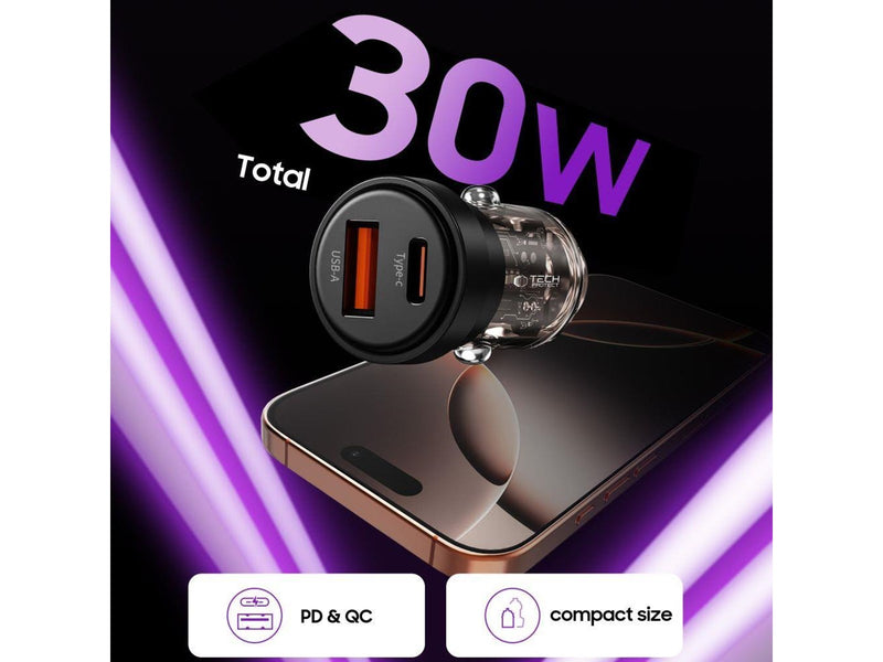 Tech-Protect CC03 Car Charger 30W 2-Ports USB-A / USB-C - Black