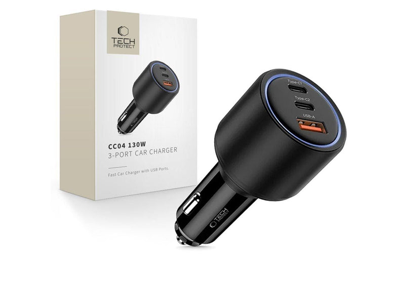 Tech-Protect CC04 3-port PD130W car charger - black