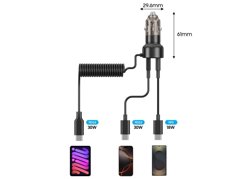 Tech-Protect CC05 Car Charger 2-Ports PD60W + USB-C Cable - Black