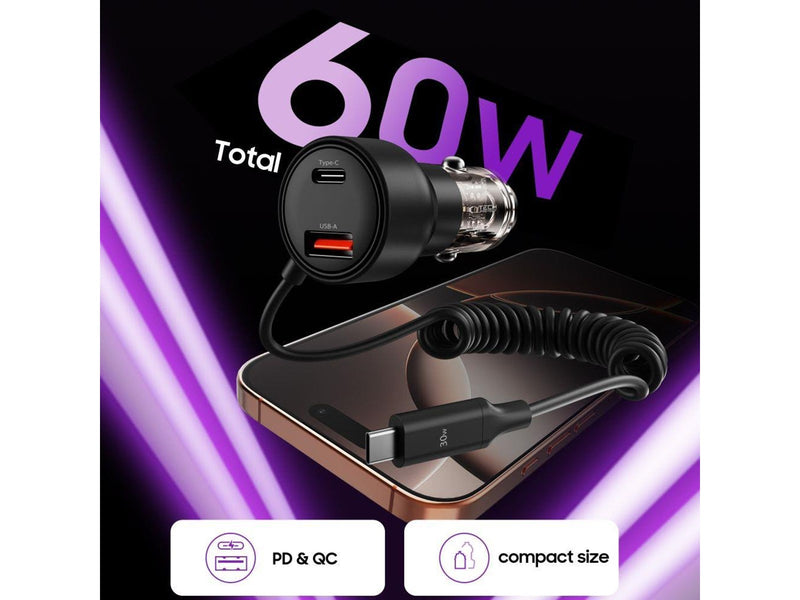Tech-Protect CC05 Car Charger 2-Ports PD60W + USB-C Cable - Black