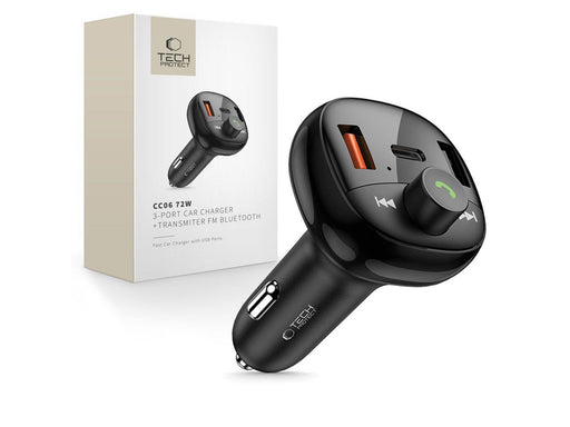 Tech-Protect  CC06 3-Port PD72W Car Charger with Transmitter - Black