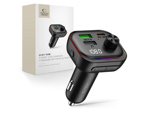 Tech-Protect CC07 Car Charger 3-Ports PD 54W + Bluetooth FM Transmitter - Black