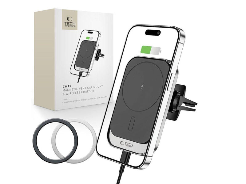 Tech-Protect CW19 Car Magnetic MagSafe Holder with 15W Inductive Charger for Ventilation Grille - Black