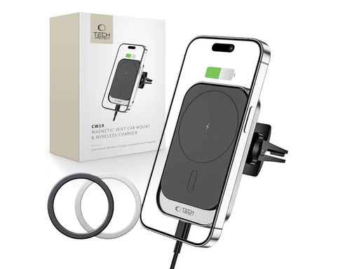 Tech-Protect CW19 Car Magnetic MagSafe Holder with 15W Inductive Charger for Ventilation Grille - Black