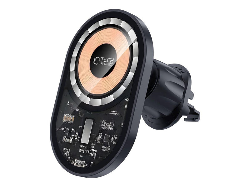 Tech-Protect Car Mount with 15W  MM15W-V6 Charger with MagSafe for Dashboard and Air Vent - Black