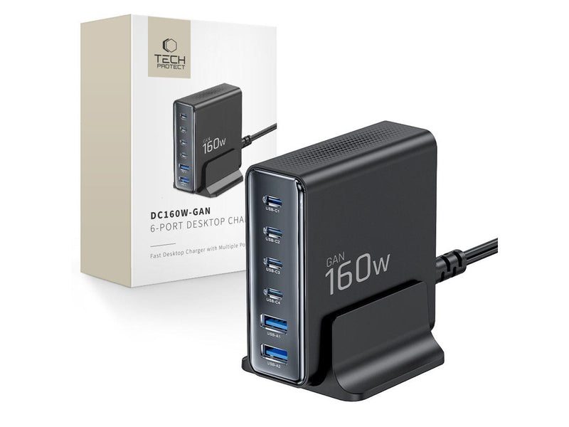 Tech-Protect DC160W-GAN 6-Port 160W AC Charger - Black USB-Hubs - USB 2.0 - 6 - Schwarz