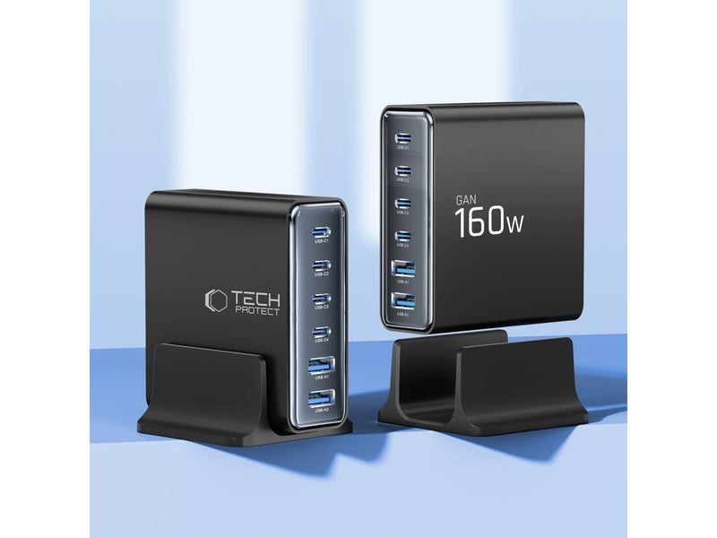 Tech-Protect DC160W-GAN 6-Port 160W AC Charger - Black USB-Hubs - USB 2.0 - 6 - Schwarz