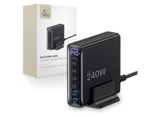 Tech-Protect DC240W-GaN Charging Station 6 Ports 4 x USB-C 2 x USB-A 240W QC3.0 - Black USB-Hubs - USB 3.0 - 6 - Schwarz