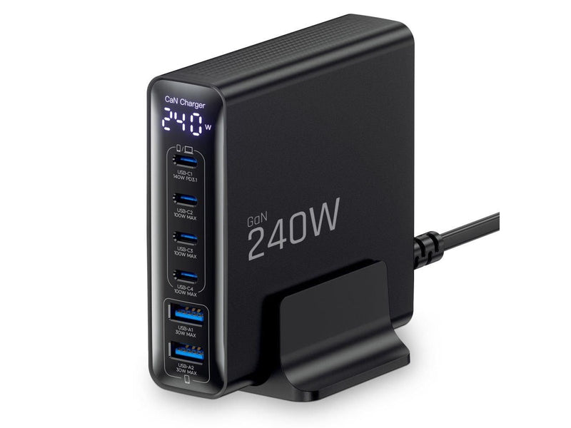 Tech-Protect DC240W-GaN Charging Station 6 Ports 4 x USB-C 2 x USB-A 240W QC3.0 - Black USB-Hubs - USB 3.0 - 6 - Schwarz