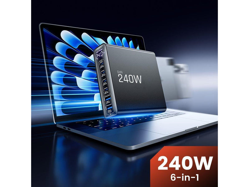 Tech-Protect DC240W-GaN Charging Station 6 Ports 4 x USB-C 2 x USB-A 240W QC3.0 - Black USB-Hubs - USB 3.0 - 6 - Schwarz