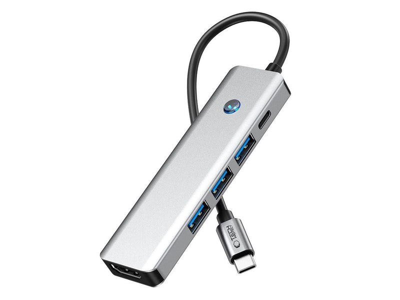 Tech-Protect HB01 HUB Adapter 5in1 USB-C + USB3.0 + HDMI 4K 60Hz + PD100W - Grey USB-Hubs - USB 3.0 - 5 - Grau
