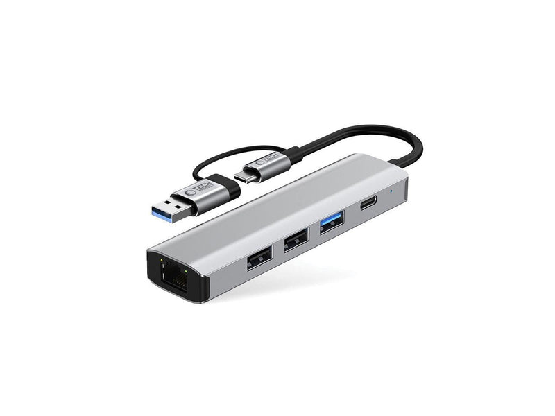 Tech-Protect HB03 HUB Adapter 5in1 USB-C + USB2.0 + USB3.0 + RJ45 - Grey USB-Hubs - USB 3.0 - 5 - Grau