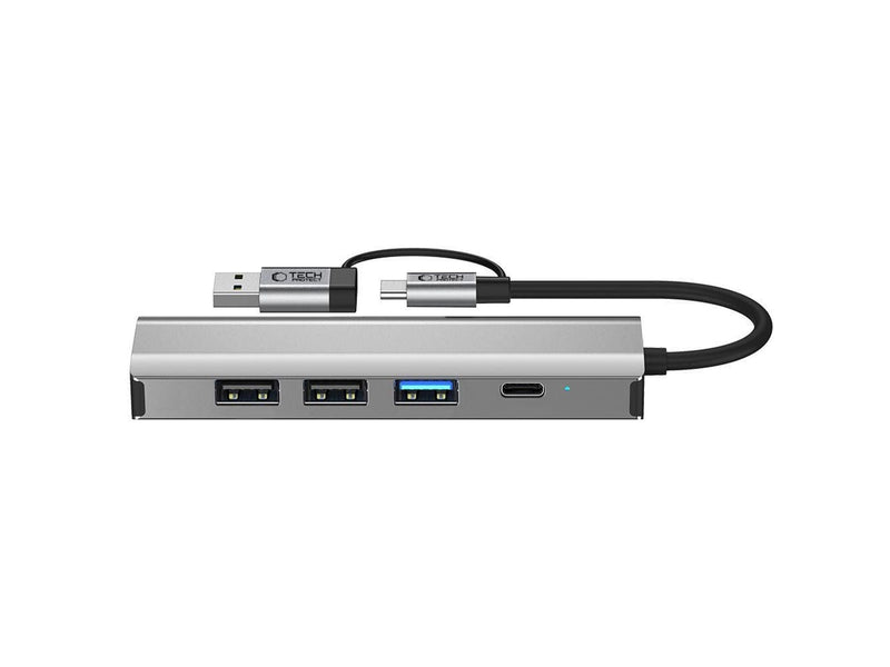 Tech-Protect HB03 HUB Adapter 5in1 USB-C + USB2.0 + USB3.0 + RJ45 - Grey USB-Hubs - USB 3.0 - 5 - Grau