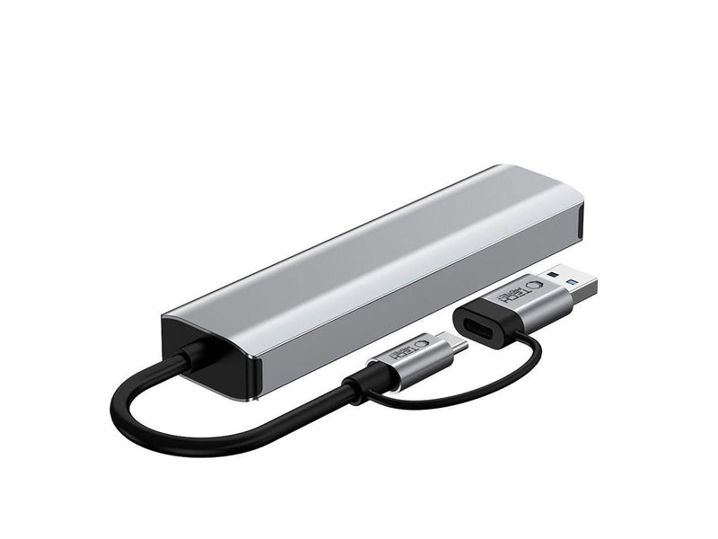 Tech-Protect HB03 HUB Adapter 5in1 USB-C + USB2.0 + USB3.0 + RJ45 - Grey USB-Hubs - USB 3.0 - 5 - Grau