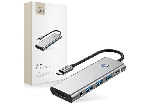 Tech-Protect HB04 HUB Adapter 9in1 USB-C + USB2.0 + USB3.0 + HDMI 4K 60Hz + SD / TF + PD100W + AV3.5 - Grey USB-Hubs - USB 3.0 - 5 - Grau