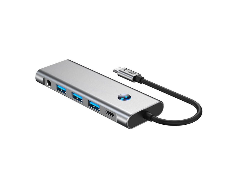 Tech-Protect HB04 HUB Adapter 9in1 USB-C + USB2.0 + USB3.0 + HDMI 4K 60Hz + SD / TF + PD100W + AV3.5 - Grey USB-Hubs - USB 3.0 - 5 - Grau