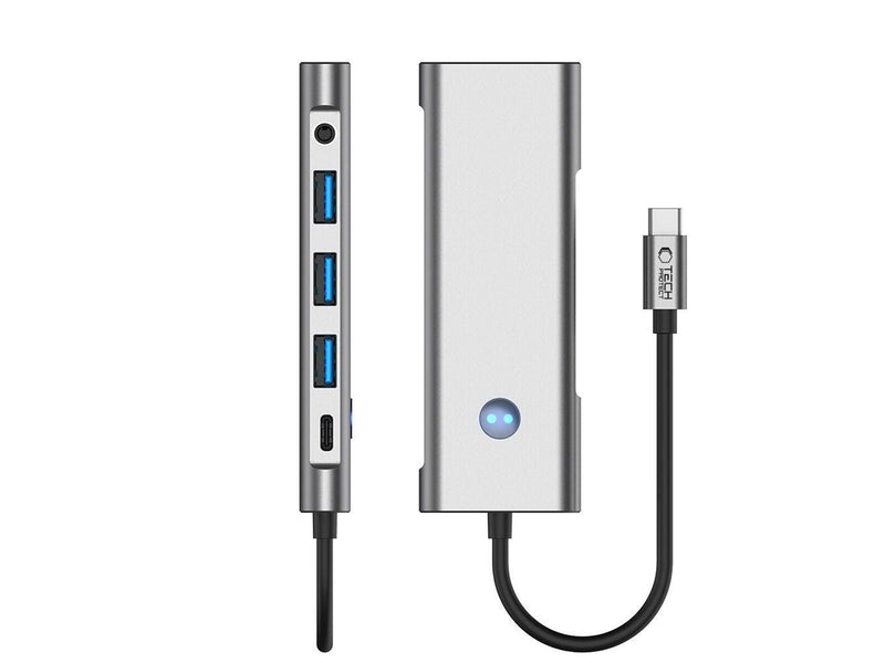 Tech-Protect HB04 HUB Adapter 9in1 USB-C + USB2.0 + USB3.0 + HDMI 4K 60Hz + SD / TF + PD100W + AV3.5 - Grey USB-Hubs - USB 3.0 - 5 - Grau