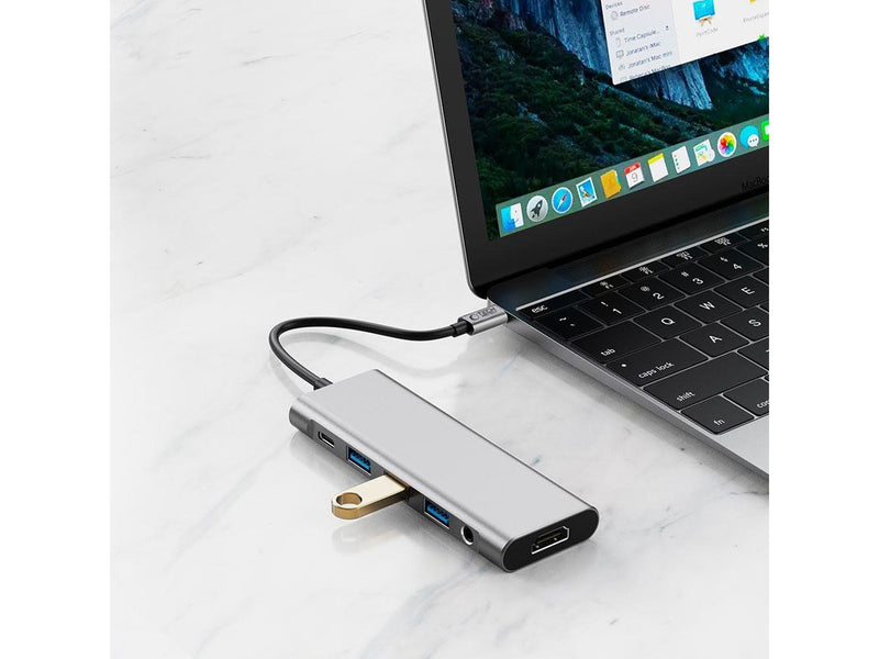 Tech-Protect HB04 HUB Adapter 9in1 USB-C + USB2.0 + USB3.0 + HDMI 4K 60Hz + SD / TF + PD100W + AV3.5 - Grey USB-Hubs - USB 3.0 - 5 - Grau