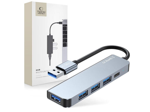 Tech-Protect HUB V0 5in1 USB-A - USB-A 3.0 / 3x USB-A 2.0 / USB-C - grey USB-Hubs - USB 2.0 - 5 - Grau