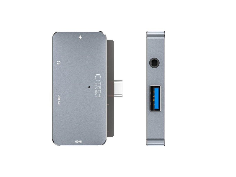 Tech-Protect HUB V6 4in1 USB-C - USB-A 3.0 / USB-C PD100W / HDMI / mini jack 3.5mm - grey USB-Hubs - USB 3.0 - 4 - Grau