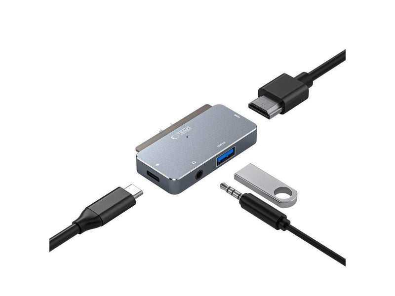 Tech-Protect HUB V6 4in1 USB-C - USB-A 3.0 / USB-C PD100W / HDMI / mini jack 3.5mm - grey USB-Hubs - USB 3.0 - 4 - Grau