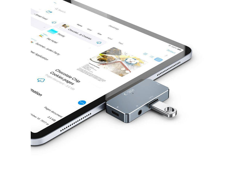 Tech-Protect HUB V6 4in1 USB-C - USB-A 3.0 / USB-C PD100W / HDMI / mini jack 3.5mm - grey USB-Hubs - USB 3.0 - 4 - Grau