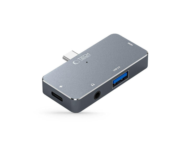Tech-Protect HUB V6 4in1 USB-C - USB-A 3.0 / USB-C PD100W / HDMI / mini jack 3.5mm - grey USB-Hubs - USB 3.0 - 4 - Grau