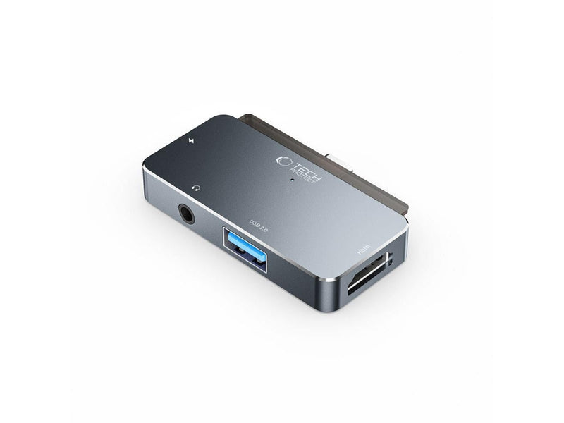 Tech-Protect HUB V6 4in1 USB-C - USB-A 3.0 / USB-C PD100W / HDMI / mini jack 3.5mm - grey USB-Hubs - USB 3.0 - 4 - Grau